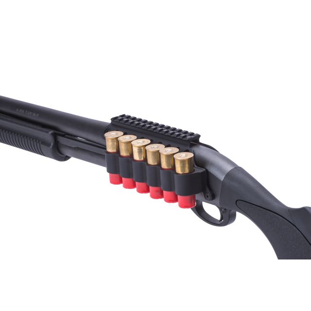 Mesa Tactical - Portafusil SureShell de aluminio y raíl Saddle para Rem 870/100/11-87 (6 cartuchos, 12-GA, 5 in)